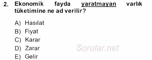 Sağlık Kurumlarında Maliyet Yönetimi 2013 - 2014 Dönem Sonu Sınavı 2.Soru