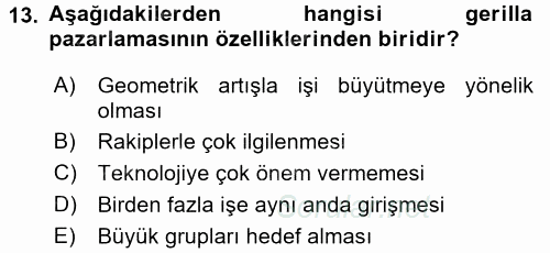 Sağlık Hizmetleri Pazarlaması 2017 - 2018 Dönem Sonu Sınavı 13.Soru