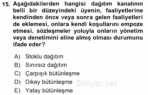 Sağlık Hizmetleri Pazarlaması 2017 - 2018 Dönem Sonu Sınavı 15.Soru