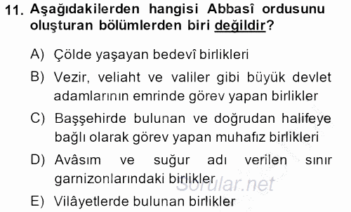 İslam Tarihi ve Medeniyeti 2 2013 - 2014 Dönem Sonu Sınavı 11.Soru