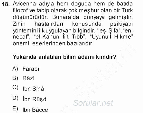 İslam Tarihi ve Medeniyeti 2 2013 - 2014 Dönem Sonu Sınavı 18.Soru