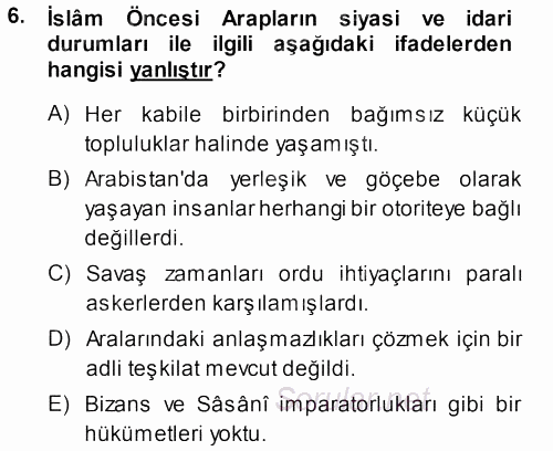 İslam Tarihi ve Medeniyeti 2 2013 - 2014 Dönem Sonu Sınavı 6.Soru
