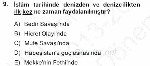 İslam Tarihi ve Medeniyeti 2 2013 - 2014 Dönem Sonu Sınavı 9.Soru