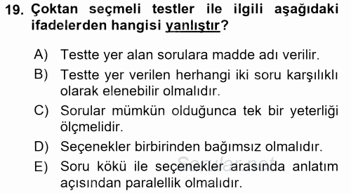 Öğretimde Planlama Ve Değerlendirme 2017 - 2018 3 Ders Sınavı 19.Soru