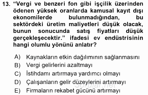 Ev Endüstrisi 2016 - 2017 Dönem Sonu Sınavı 13.Soru