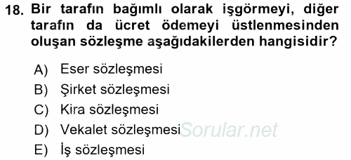 Ev Endüstrisi 2016 - 2017 Dönem Sonu Sınavı 18.Soru
