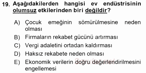 Ev Endüstrisi 2016 - 2017 Dönem Sonu Sınavı 19.Soru
