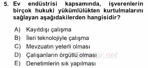 Ev Endüstrisi 2016 - 2017 Dönem Sonu Sınavı 5.Soru