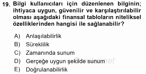 Genel Muhasebe 1 2015 - 2016 Tek Ders Sınavı 19.Soru