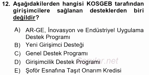 Girişimcilik 2017 - 2018 3 Ders Sınavı 12.Soru