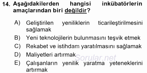 Girişimcilik 2017 - 2018 3 Ders Sınavı 14.Soru