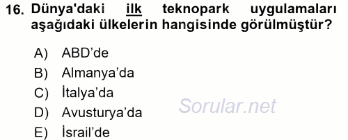 Girişimcilik 2017 - 2018 3 Ders Sınavı 16.Soru