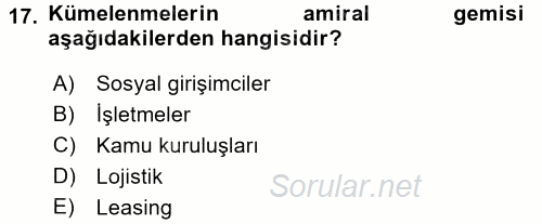 Girişimcilik 2017 - 2018 3 Ders Sınavı 17.Soru
