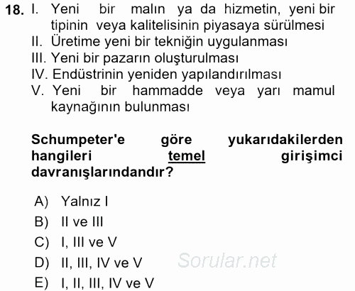 Girişimcilik 2017 - 2018 3 Ders Sınavı 18.Soru