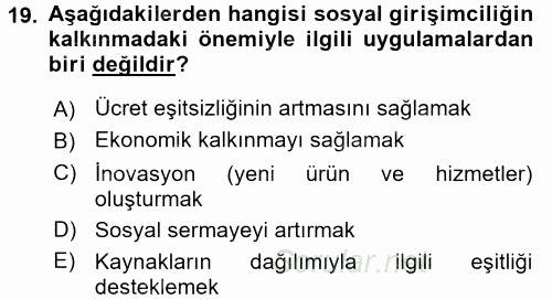 Girişimcilik 2017 - 2018 3 Ders Sınavı 19.Soru