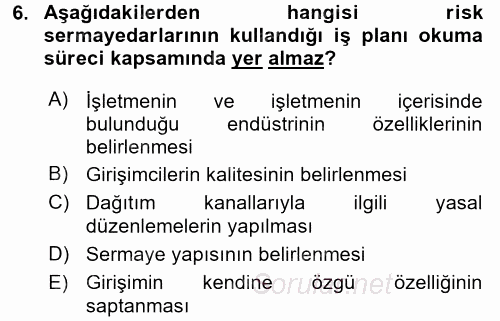 Girişimcilik 2017 - 2018 3 Ders Sınavı 6.Soru