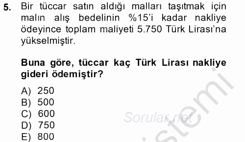 Finans Matematiği 2013 - 2014 Ara Sınavı 5.Soru