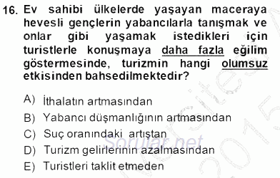 Genel Turizm Bilgisi 2014 - 2015 Dönem Sonu Sınavı 16.Soru