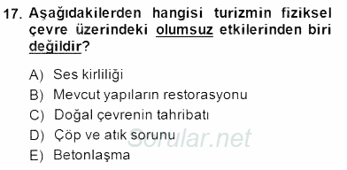 Genel Turizm Bilgisi 2014 - 2015 Dönem Sonu Sınavı 17.Soru