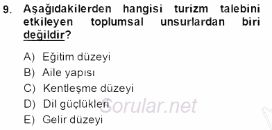 Genel Turizm Bilgisi 2014 - 2015 Dönem Sonu Sınavı 9.Soru