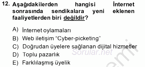 Yeni Teknolojiler ve Çalışma Hayatı 2014 - 2015 Dönem Sonu Sınavı 12.Soru