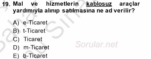 Yeni Teknolojiler ve Çalışma Hayatı 2014 - 2015 Dönem Sonu Sınavı 19.Soru