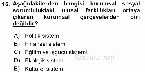 Kurumsal Sosyal Sorumluluk 2017 - 2018 Ara Sınavı 16.Soru