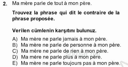Fransızca 2 2013 - 2014 Ara Sınavı 2.Soru