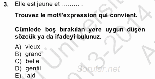 Fransızca 2 2013 - 2014 Ara Sınavı 3.Soru