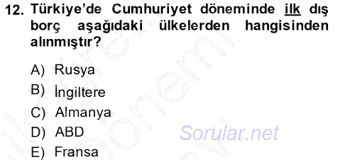 Devlet Borçları 2013 - 2014 Dönem Sonu Sınavı 12.Soru