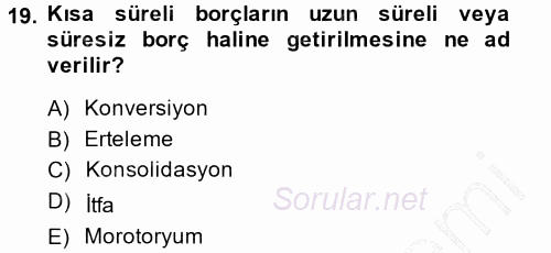 Devlet Borçları 2013 - 2014 Dönem Sonu Sınavı 19.Soru
