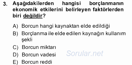 Devlet Borçları 2013 - 2014 Dönem Sonu Sınavı 3.Soru