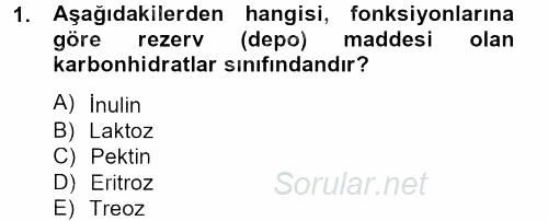 Gıda Bilimi ve Teknolojisi 2012 - 2013 Dönem Sonu Sınavı 1.Soru