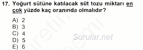 Gıda Bilimi ve Teknolojisi 2012 - 2013 Dönem Sonu Sınavı 17.Soru