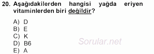 Gıda Bilimi ve Teknolojisi 2012 - 2013 Dönem Sonu Sınavı 20.Soru