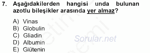 Gıda Bilimi ve Teknolojisi 2012 - 2013 Dönem Sonu Sınavı 7.Soru