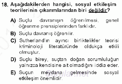 Kriminoloji 2013 - 2014 Dönem Sonu Sınavı 18.Soru