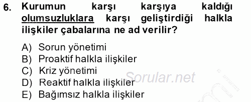 Halkla İlişkiler 2014 - 2015 Ara Sınavı 6.Soru