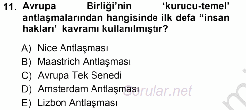 İnsan Hakları ve Demokratikleşme Süreci 2012 - 2013 Ara Sınavı 11.Soru
