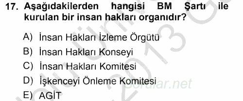 İnsan Hakları ve Demokratikleşme Süreci 2012 - 2013 Ara Sınavı 17.Soru