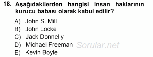 İnsan Hakları ve Demokratikleşme Süreci 2012 - 2013 Ara Sınavı 18.Soru