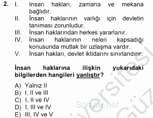 İnsan Hakları ve Demokratikleşme Süreci 2012 - 2013 Ara Sınavı 2.Soru