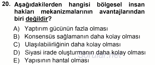 İnsan Hakları ve Demokratikleşme Süreci 2012 - 2013 Ara Sınavı 20.Soru