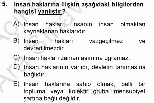 İnsan Hakları ve Demokratikleşme Süreci 2012 - 2013 Ara Sınavı 5.Soru