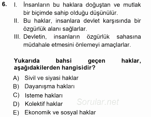 İnsan Hakları ve Demokratikleşme Süreci 2012 - 2013 Ara Sınavı 6.Soru