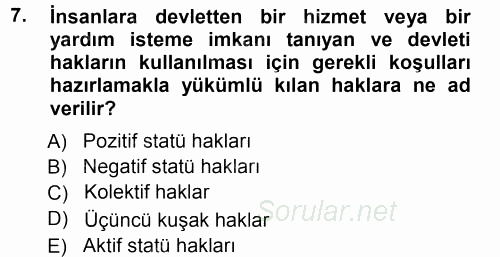 İnsan Hakları ve Demokratikleşme Süreci 2012 - 2013 Ara Sınavı 7.Soru