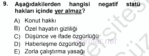 İnsan Hakları ve Demokratikleşme Süreci 2012 - 2013 Ara Sınavı 9.Soru
