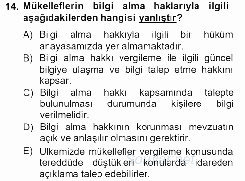 Genel Vergi Hukuku 2012 - 2013 Dönem Sonu Sınavı 14.Soru