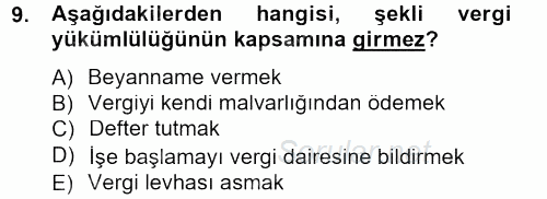 Genel Vergi Hukuku 2012 - 2013 Dönem Sonu Sınavı 9.Soru