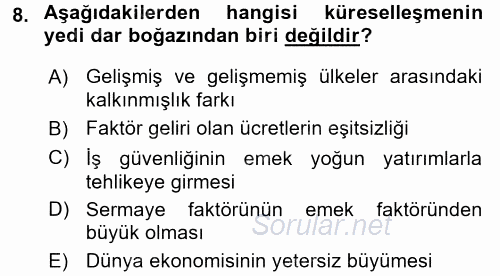 Ekonominin Güncel Sorunları 2015 - 2016 Ara Sınavı 8.Soru